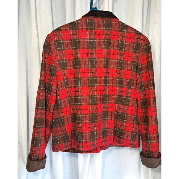 Vintage Liz Red Brown Equestrian Plaid Lined Wool Blend Riding Jacket Blazer 10 - Picture 3 of 12